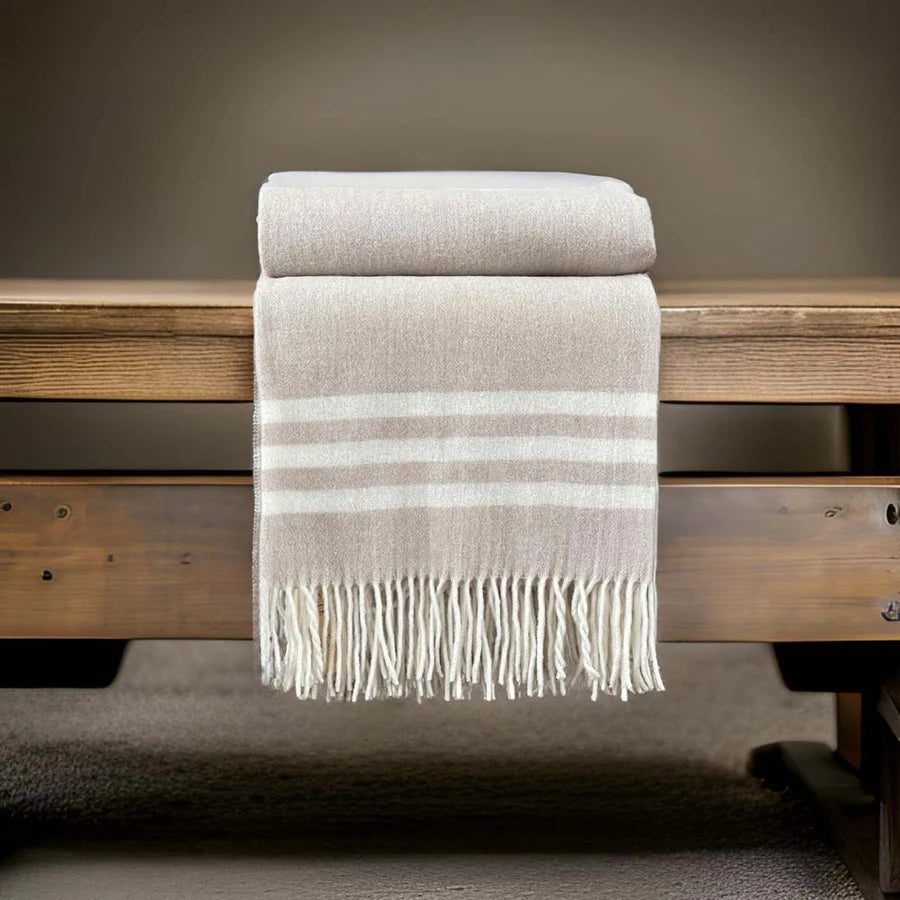 Beige Stripe Wool Throw