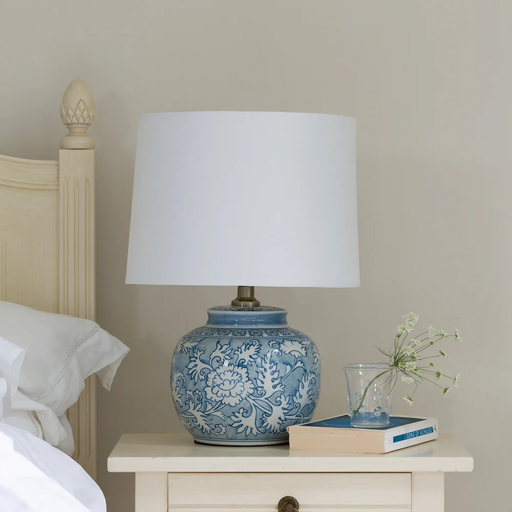 blue and white lamp