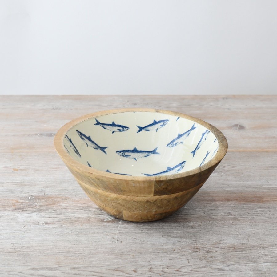 Enamel and Wood Coastal Bowl
