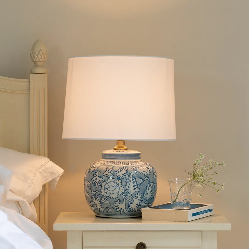blue and white lamp